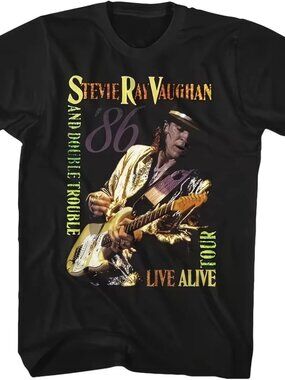 Music by Stevie Ray Vaughan Live Performance Tour Black Adult T-Shirt 189